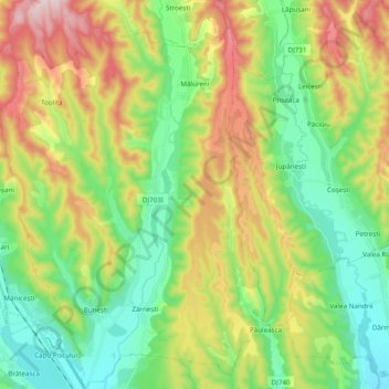 Carte topographique Mălureni, altitude, relief