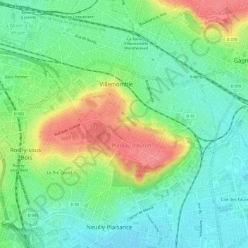 Carte topographique Plateau d’Avron, altitude, relief