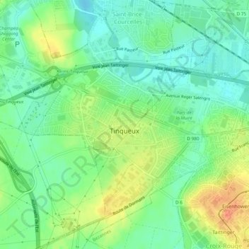 Carte topographique Tinqueux, altitude, relief