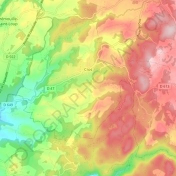 Carte topographique Cros, altitude, relief
