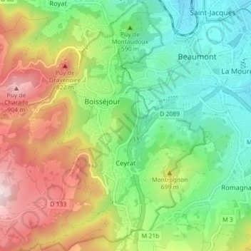 Carte topographique Ceyrat, altitude, relief