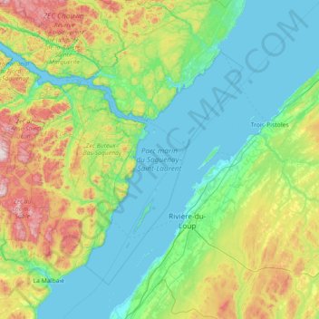 Carte topographique Parc marin du Saguenay–Saint‑Laurent, altitude, relief