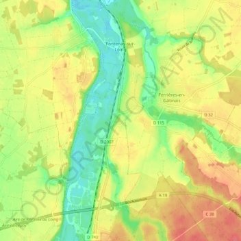 Carte topographique Fontenay-sur-Loing, altitude, relief