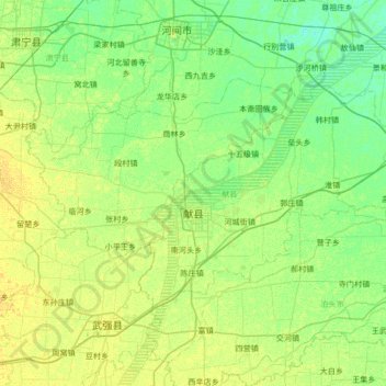 Carte topographique Xian County, altitude, relief
