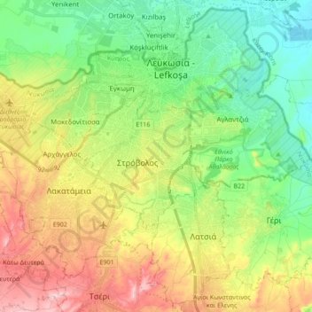 Carte topographique Nicosie, altitude, relief