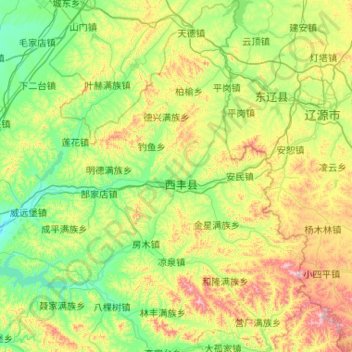 Carte topographique Xifeng County, altitude, relief