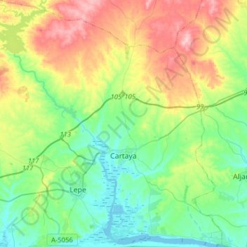 Carte topographique Cartaya, altitude, relief