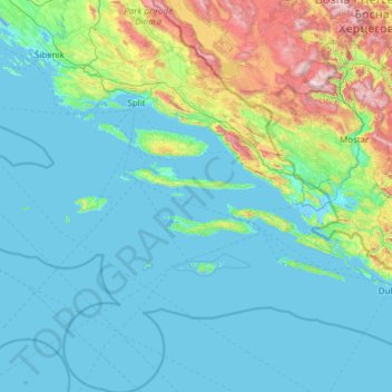 Carte topographique Gespanschaft Split-Dalmatien, altitude, relief
