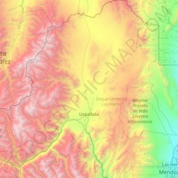 Carte topographique Distrito Uspallata, altitude, relief