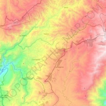Carte topographique Área de Bosque y Vegetación Protectora de la Subcuenca Alta del río León y Microcuencas de los ríos San Felipe de Oña y Shincata, altitude, relief
