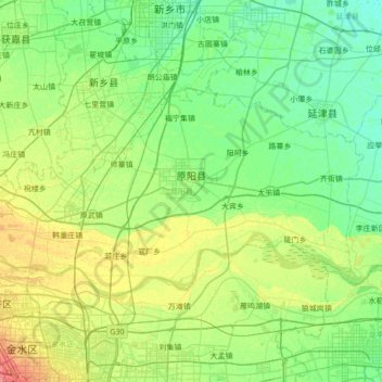 Carte topographique Yuanyang County, altitude, relief