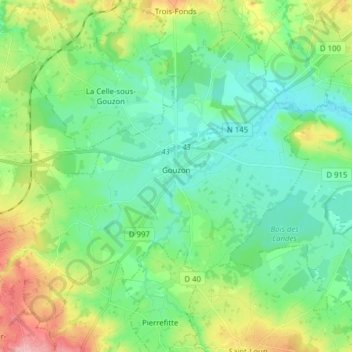 Carte topographique Gouzon, altitude, relief