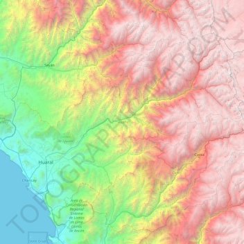 Carte topographique Province of Huaral, altitude, relief