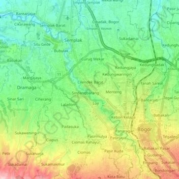 Carte topographique Bogor Barat, altitude, relief