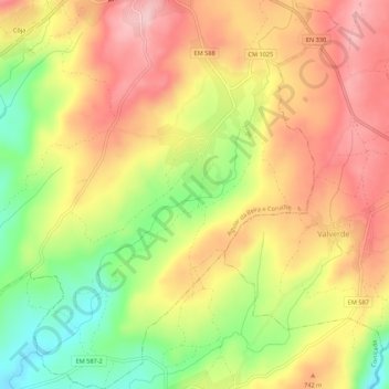 Carte topographique Coruche, altitude, relief