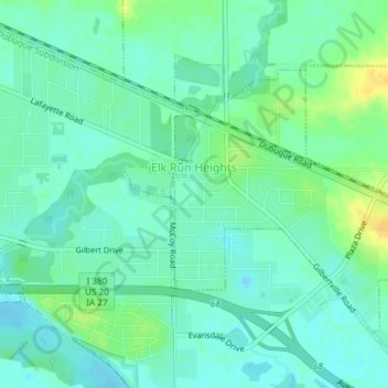 Carte topographique Elk Run Heights, altitude, relief