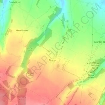 Carte topographique Bicknor, altitude, relief