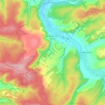 Carte topographique Grancey-sur-Ource, altitude, relief