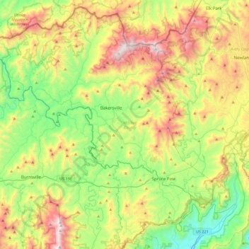 Carte topographique Mitchell County, altitude, relief