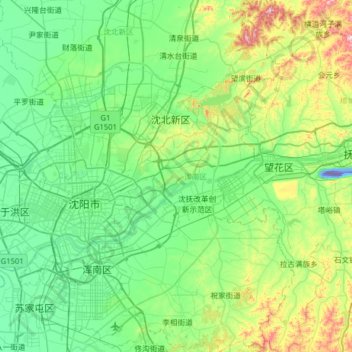Carte topographique Hunnan District, altitude, relief