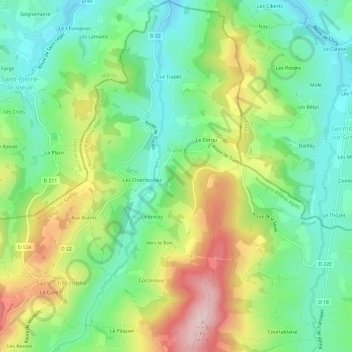 Carte topographique Trades, altitude, relief