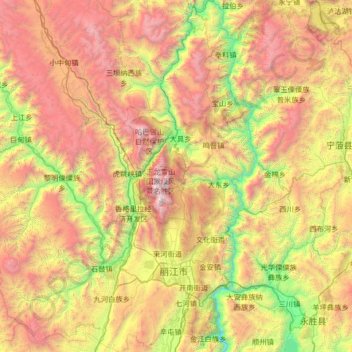 Carte topographique Yulong Nakhi Autonomous County, altitude, relief