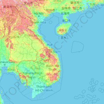 Carte topographique Viêt Nam, altitude, relief