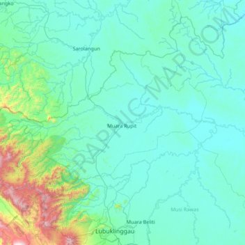 Carte topographique Musi Rawas Utara, altitude, relief