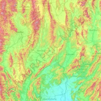 Carte topographique Lampang Province, altitude, relief