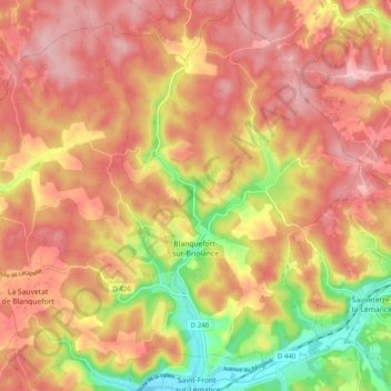 Carte topographique Blanquefort-sur-Briolance, altitude, relief