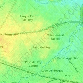 Carte topographique Paso del Rey, altitude, relief
