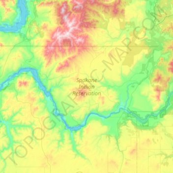 Carte topographique Spokane Indian Reservation, altitude, relief