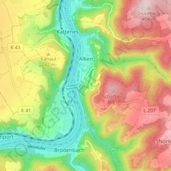 Carte topographique Alken, altitude, relief