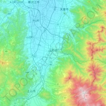Carte topographique Yamagata, altitude, relief