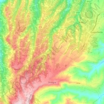 Carte topographique Orsogna, altitude, relief