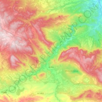 Carte topographique Ariño, altitude, relief