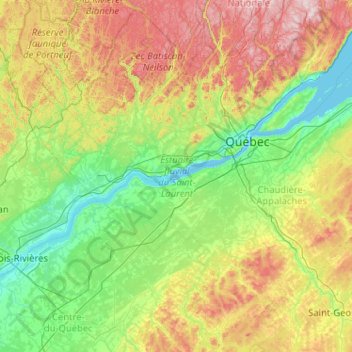 Carte topographique Fleuve Saint-Laurent, Estuaire fluvial, altitude, relief