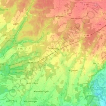 Carte topographique Dedelstorf, altitude, relief