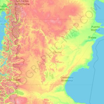 Carte topographique Chubut, altitude, relief