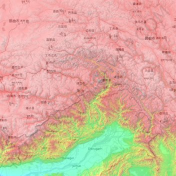 Carte topographique Nyingchi City, altitude, relief