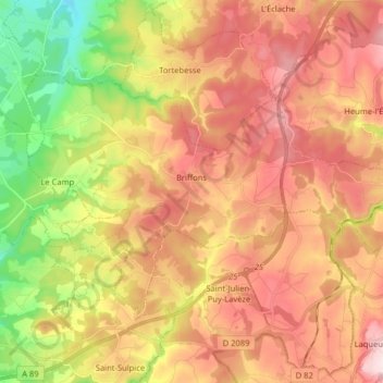 Carte topographique Briffons, altitude, relief
