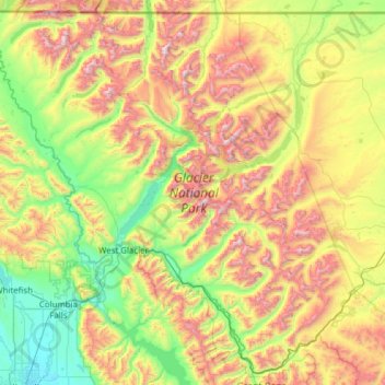 Carte topographique Glacier National Park, altitude, relief