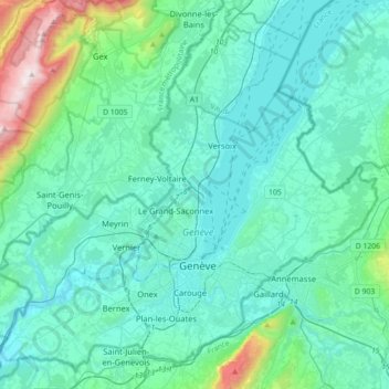 Carte topographique Geneva, altitude, relief