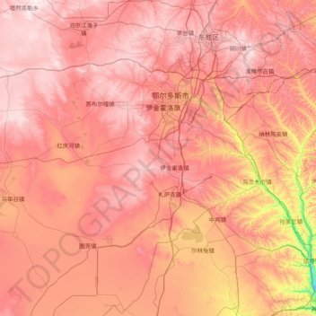 Carte topographique Ejin Horo Banner, altitude, relief