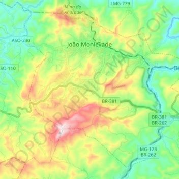 Carte topographique João Monlevade, altitude, relief