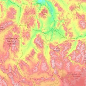 Carte topographique Beaverhead-Deerlodge National Forest, altitude, relief