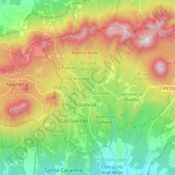 Carte topographique Juayúa, altitude, relief