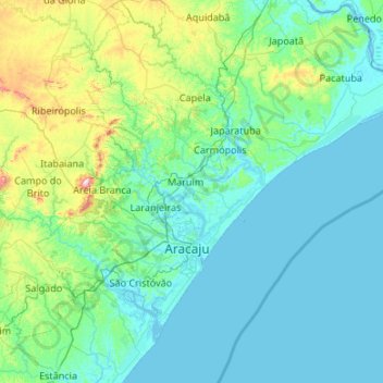 Carte topographique Região Geográfica Imediata de Aracaju, altitude, relief
