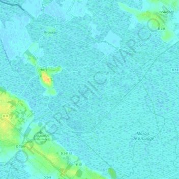 Carte topographique Hiers-Brouage, altitude, relief