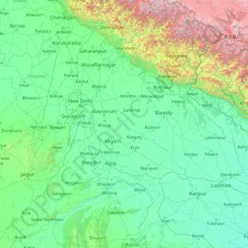 Carte topographique Yamuna, altitude, relief
